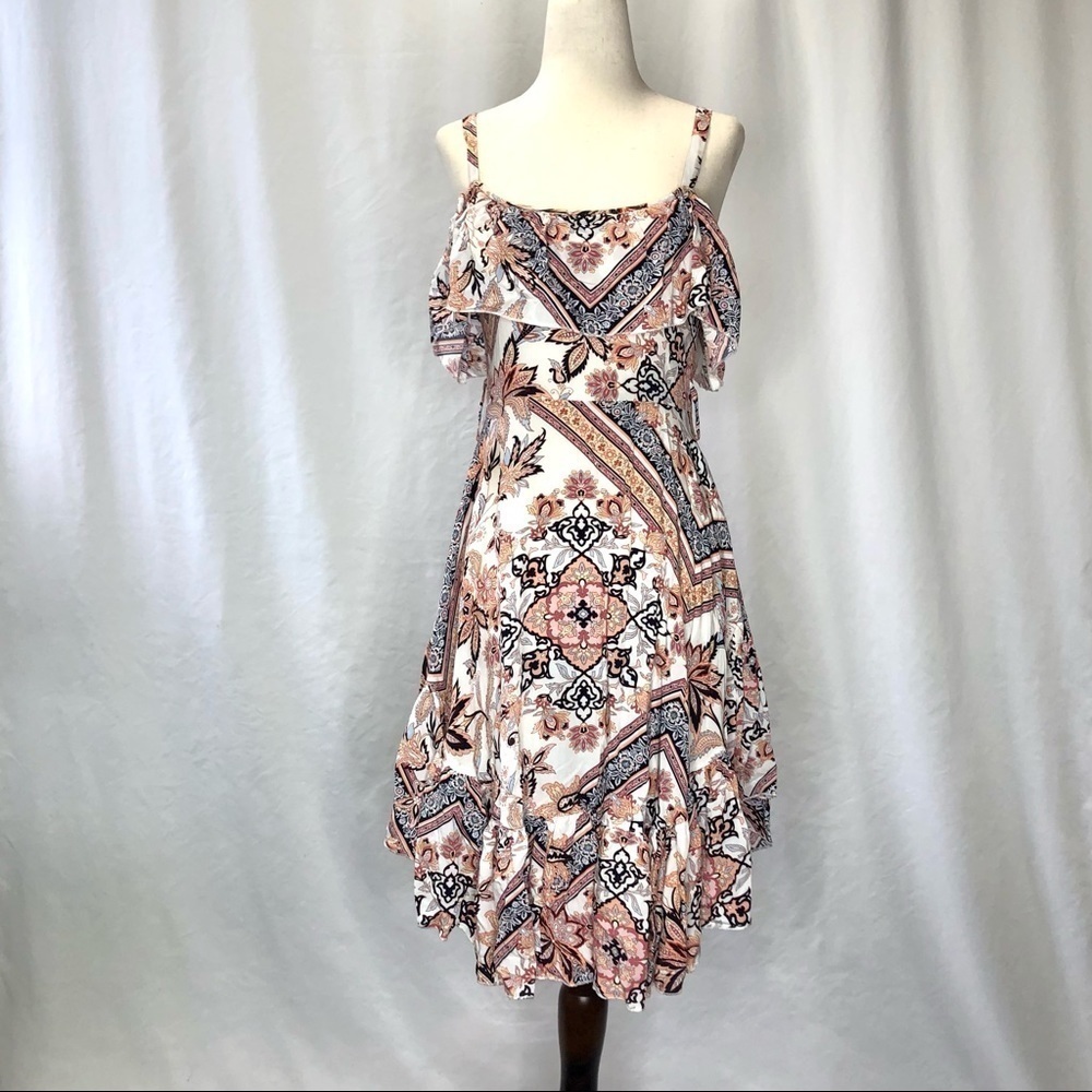 Abel the Label boho kerchief hem dress with flounces floral paisley XS